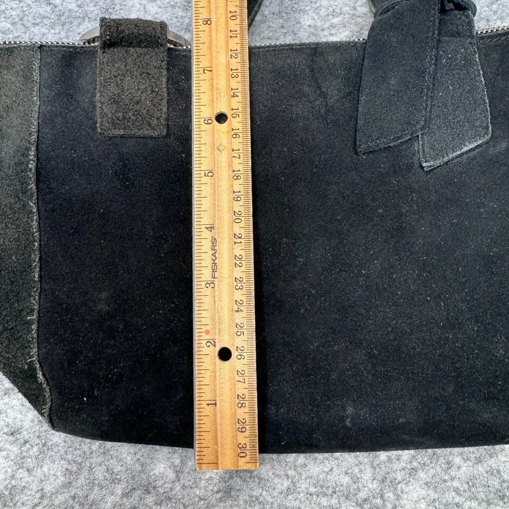 Vtg Y2K Apostrophe Black Suede Leather Shoulder Bag Boho Bohemian Minimalist